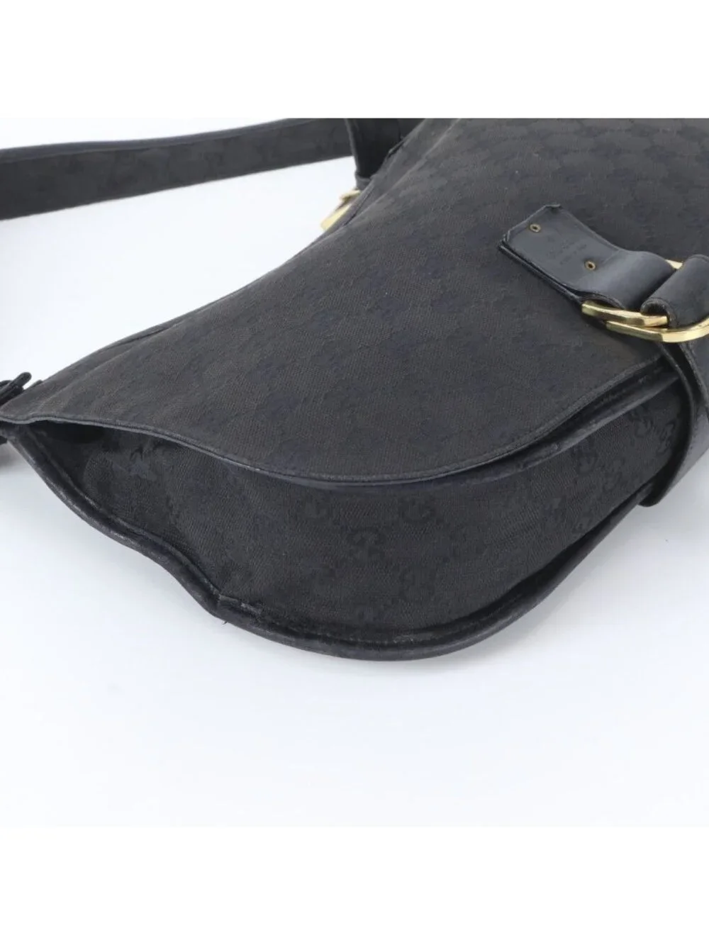 Gucci GG Canvas Flap Leather Shoulder Bag Hand Black